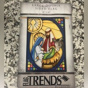 NEW!!! Stained Glass Nativity Flag Trends By Carson 28” X 40” Christmas